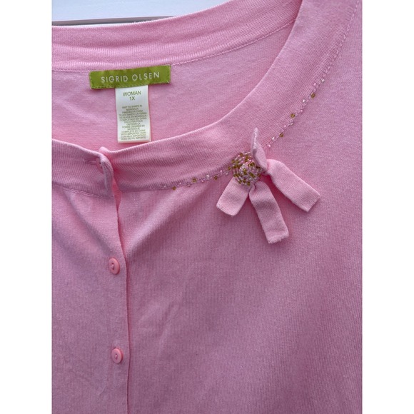 Sigrid Olsen Woman‎ 1X Pink Embellished Button Front Knit Cardigan Sweater - Picture 2 of 8
